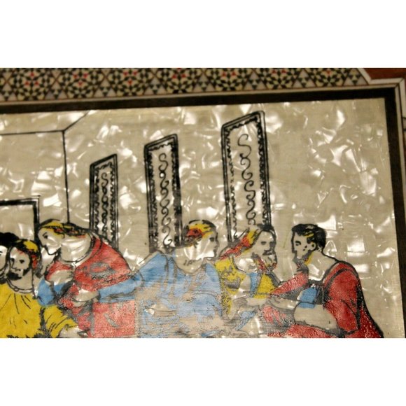 Jesus Last Supper Wooden Plaque Inlay Stone Print on Pearl-Crystal Look 17 x 10" - Picture 5 of 8